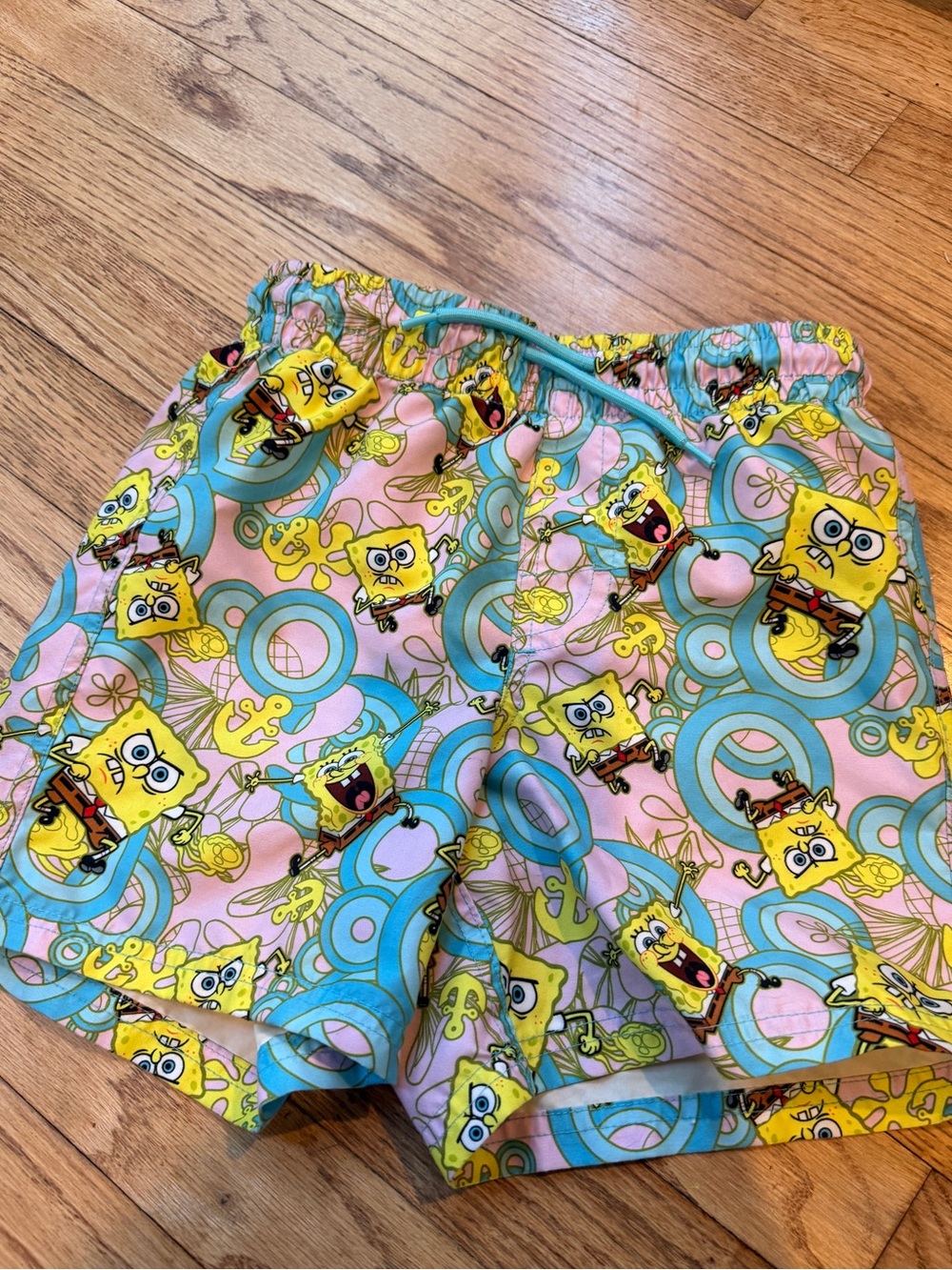 SpongeBob SquarePants Pink & Aqua Swim Shorts - Size Small (6/7)